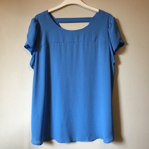 LOFT Perwinkle Blue Cut Out Flutter Sleeve Top - Picture 1 of 14